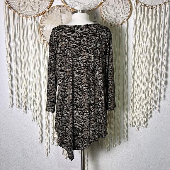 Clara Sunwoo Black and Brown Print Quater Sleeve Tunic Length Top Size XL - Picture 7 of 10